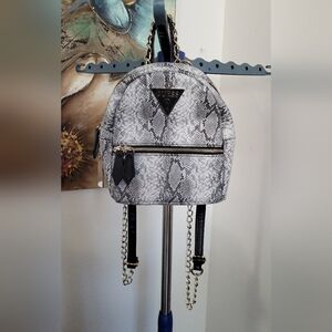 Guess Mini Snakeskin Print Chain Backpack